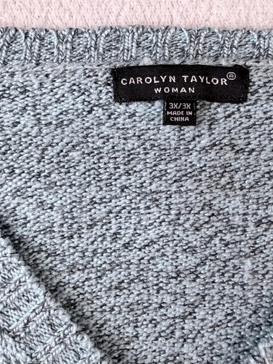 Carolyn Taylor Woman Pastel Stripe Knit Sweater V-Neck 3X Blue Green - Picture 4 of 7